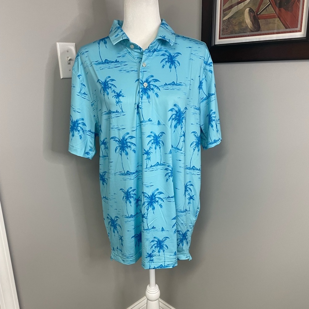 chubbies Mens bright blue tropical polo performance shirt golf tennis pickleball
